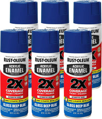 Rust-Oleum 271942-6PK Acrylic Enamel 2X Spray Paint, 12 oz, Gloss Deep Blue, 6 Pack