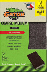 Gator Multi-Surface Sanding Sponge, 3" x 4" x 1", 60/80 Grit Coarse/Medium, 6 Pack