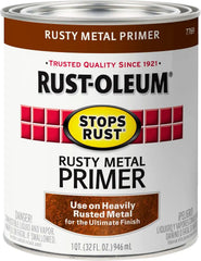 Rust-Oleum 7769502 Stops Rust Rusty Metal Primer Brush Paint, 1 Quart, Flat Brown
