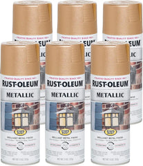 Rust-Oleum 286524-6PK Stops Rust Metallic Spray Paint, 11 oz, Warm Gold, 6 Pack