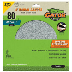 Gator 6420GA Hook and Loop Drywall Sanding Discs Medium 80-Grit Radial Sander, 9 Inch, 6 Discs