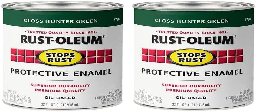 Rust-Oleum 7738502-2PK Stops Rust Brush On Paint, 1 Quarts, Gloss Hunter Green, 2 Can, (Pack of 2)