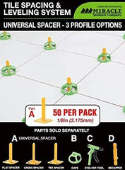 Miracle Sealants Levolution Universal Spacer 1/8", Tile Leveling & Spacing System for Lippage Control, 50 Pieces