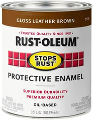 Rust-Oleum 7775502-2PK Stops Rust Brush On Paint, Quart, Gloss Leather Brown, (Pack of 2)