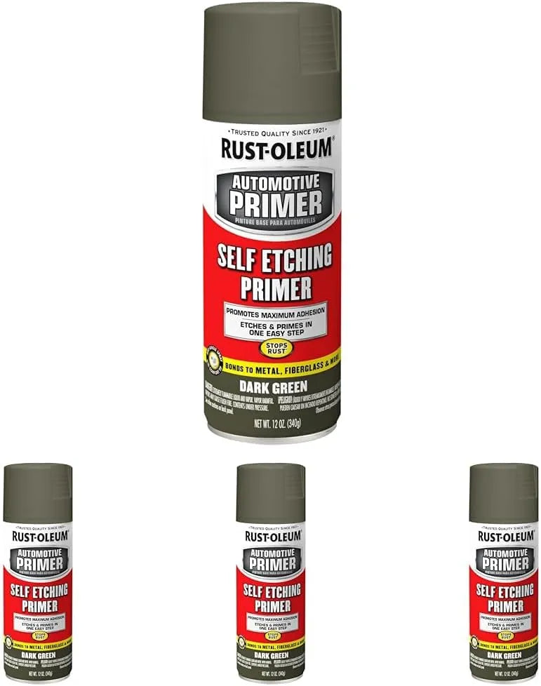 Rust-Oleum 249322 Automotive Self Etching Primer Spray Paint, 12 oz, Dark Green (Pack of 4)