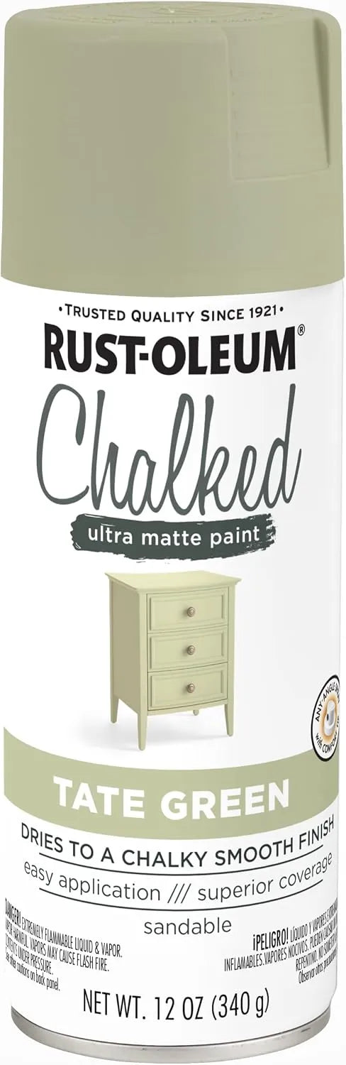 Rust-Oleum Tate Green Chalked All-in-One Ultra Matte Spray Paint | One Coat Coverage | No Primer, Sanding, Or Topcoat Needed | Easy Spray Application | Made in USA | 12 OZ