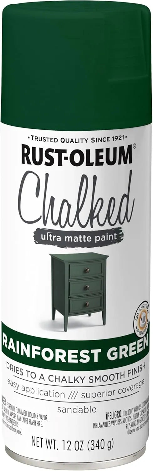 Rust-Oleum Rainforest Green Chalked All-in-One Ultra Matte Spray Paint | One Coat Coverage | No Primer, Sanding, Or Topcoat Needed | Easy Spray Application | Made in USA | 12 OZ