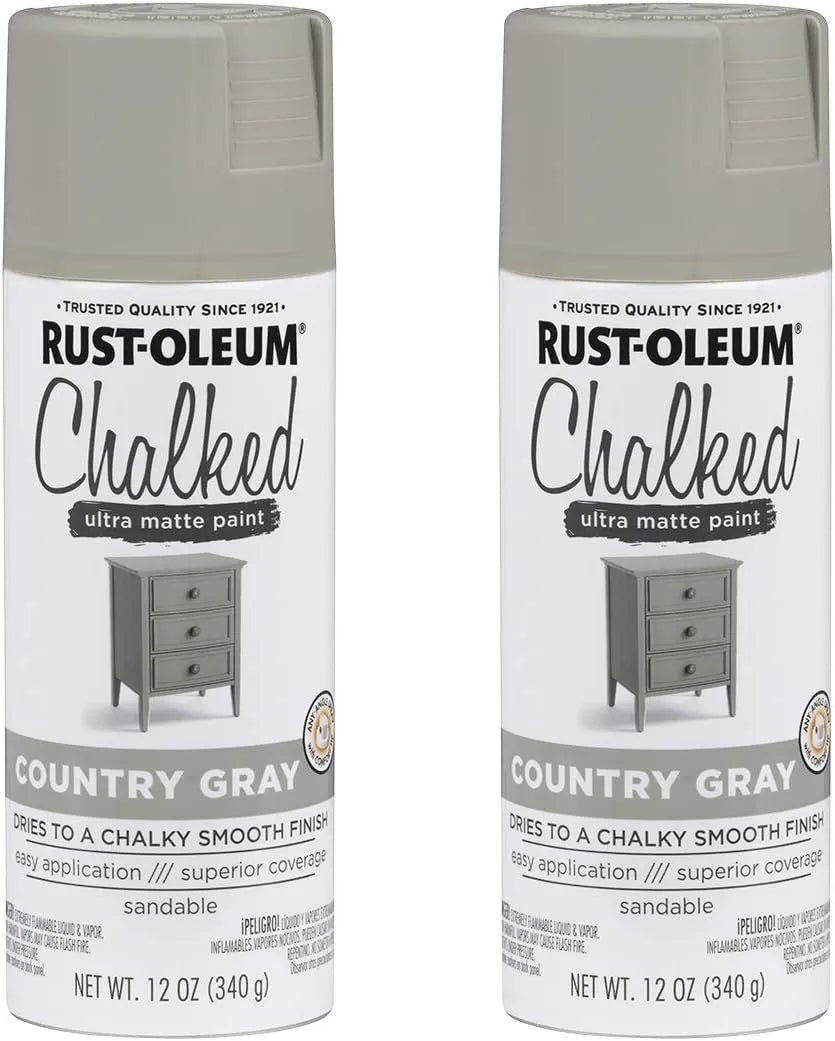 Rust-Oleum 302593-2PK Chalked Ultra Matte Spray Paint, 12 oz, Country Gray, 2 Pack