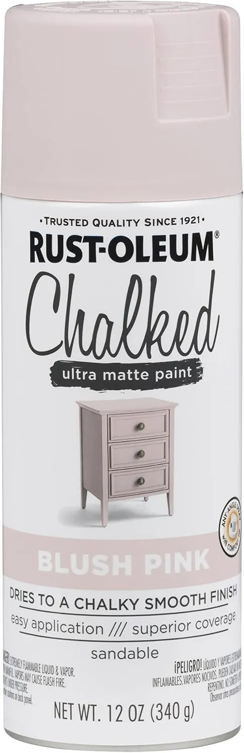 Rust-Oleum Blush Pink Chalked All-in-One Ultra Matte Spray Paint | One Coat Coverage | No Primer, Sanding, Or Topcoat Needed | Easy Spray Application | Made in USA | 12 OZ