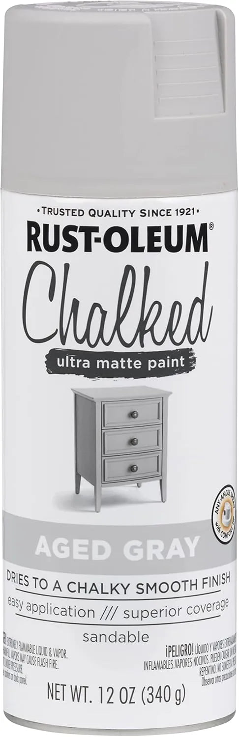 Rust-Oleum Aged Gray Chalked All-in-One Ultra Matte Spray Paint | One Coat Coverage | No Primer, Sanding, Or Topcoat Needed | Easy Spray Application | Made in USA | 12 OZ