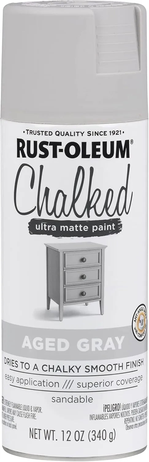 Rust-Oleum Aged Gray Chalked All-in-One Ultra Matte Spray Paint | One Coat Coverage | No Primer, Sanding, Or Topcoat Needed | Easy Spray Application | Made in USA | 12 OZ
