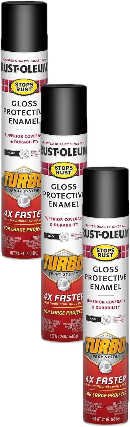 Rust-Oleum 334128 Stops Rust Turbo Spray Paint, 24 oz, Gloss Black (Pack of 3)