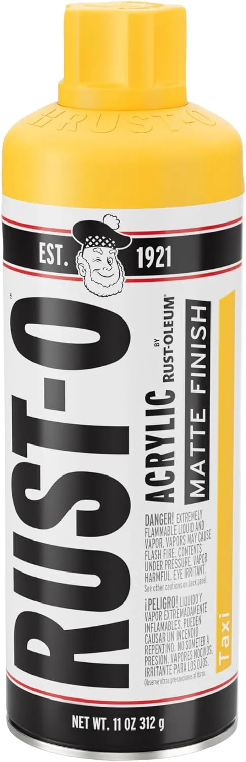 Rust-Oleum Rust-O Acrylic Spray Paint | Street Artist Spray Paint for Murals | Weather Resistant for Concrete, Wood, Brick and Other Surfaces | 11 Ounce | Matte Taxi