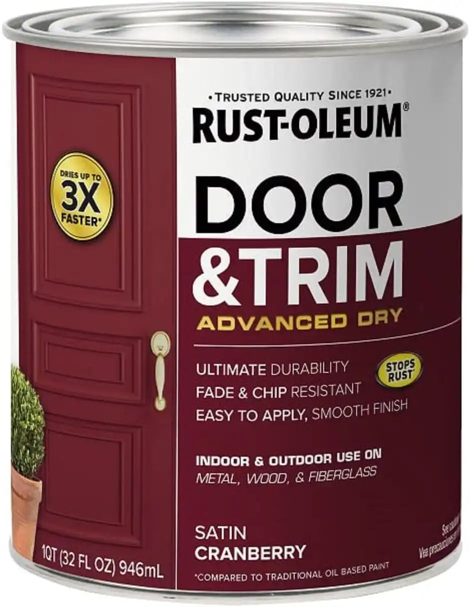 Rust-Oleum 369385 Advanced Dry Door & Trim Paint, Quart, Satin Cranberry