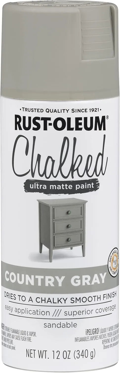 Rust-Oleum Country Gray Chalked All-in-One Ultra Matte Spray Paint | One Coat Coverage | No Primer, Sanding, Or Topcoat Needed | Easy Spray Application | Made in USA | 12 OZ