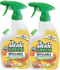 Mean Green Refillable Ultra Powered Bathroom Cleaner Concentrate, Tropical Breeze, 14.3 fl oz (2-Pack) – Plant & Mineral Based, Removes 100% of Soap Scum, Refillable Bottle Makes 4X Refills