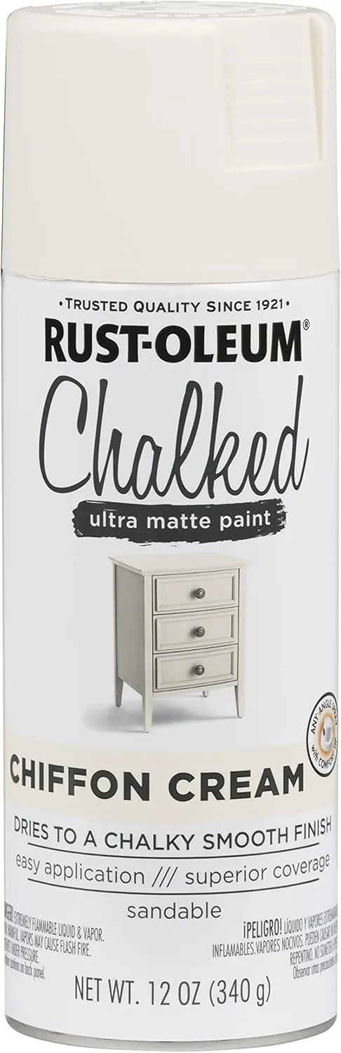 Rust-Oleum Chiffon Cream Chalked All-in-One Ultra Matte Spray Paint | One Coat Coverage | No Primer, Sanding, Or Topcoat Needed | Easy Spray Application | Made in USA | 12 OZ