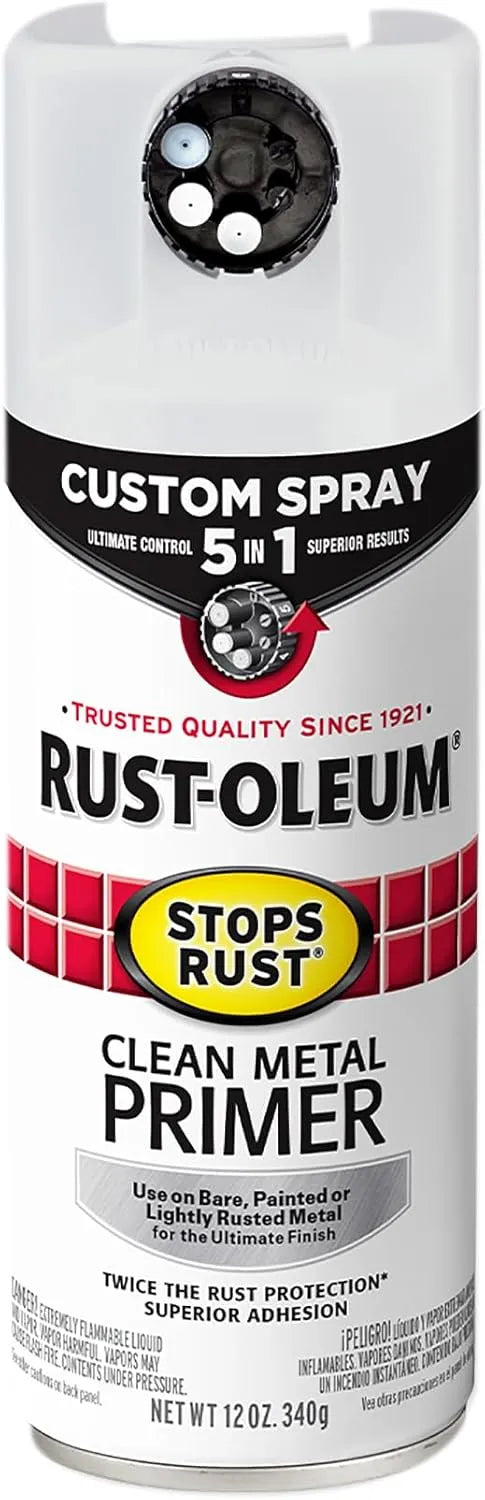 Rust-Oleum 384758 Stops Rust Custom Spray 5-in-1 Clean Metal Primer Spray, 12 oz, Flat White