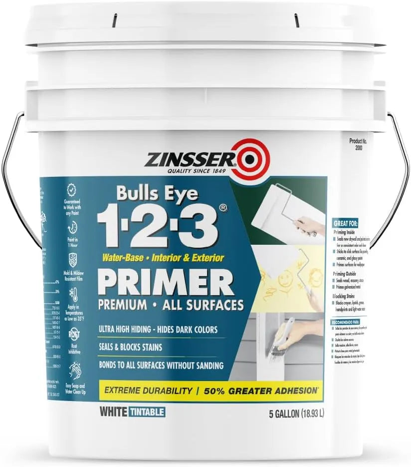 Zinsser 2000 Bulls Eye 1-2-3 Water-Base Primer, 5 Gallon, White