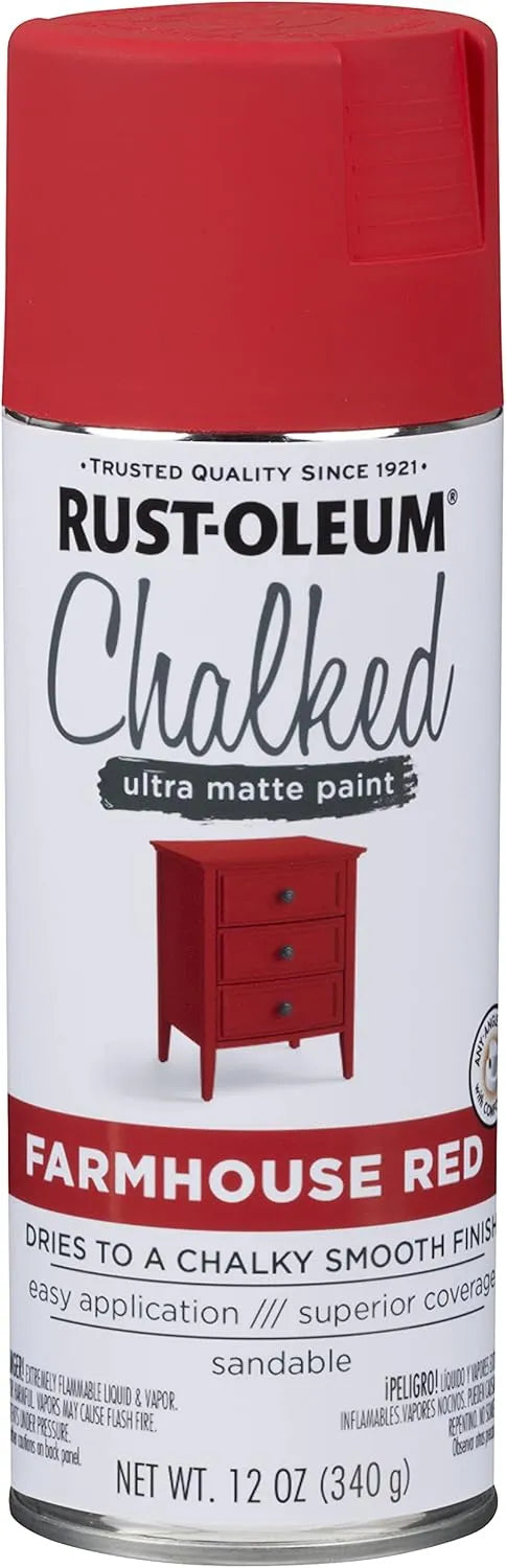 Rust-Oleum Farmhouse Red Chalked All-in-One Ultra Matte Spray Paint | One Coat Coverage | No Primer, Sanding, Or Topcoat Needed | Easy Spray Application | Made in USA | 12 OZ