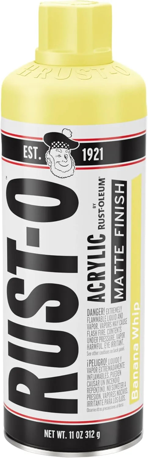 Rust-Oleum Rust-O Acrylic Spray Paint | Street Artist Spray Paint for Murals | Weather Resistant for Concrete, Wood, Brick and Other Surfaces | 11 Ounce | Matte Banana Whip