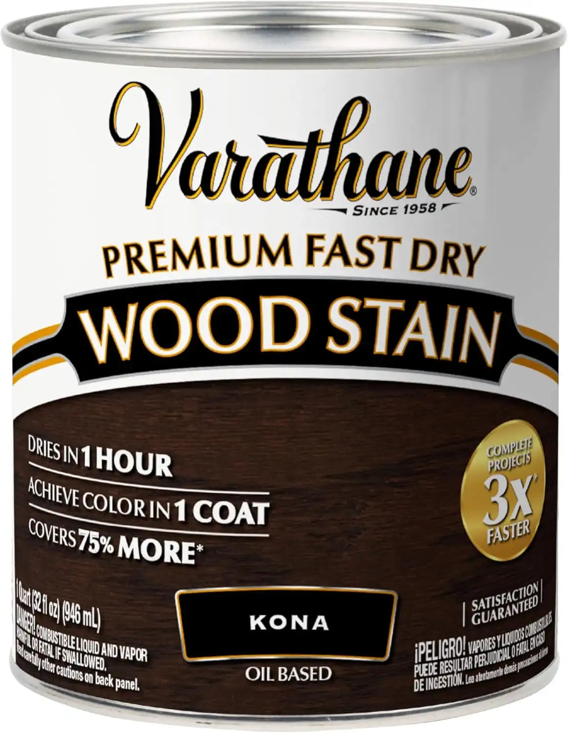 Varathane Premium Fast Dry Wood Stain | 1 Hour Dry Time | 1 Coat Color | Interior Wood Stain | Furniture, Cabinets, Doors, Trim | Quart | Kona