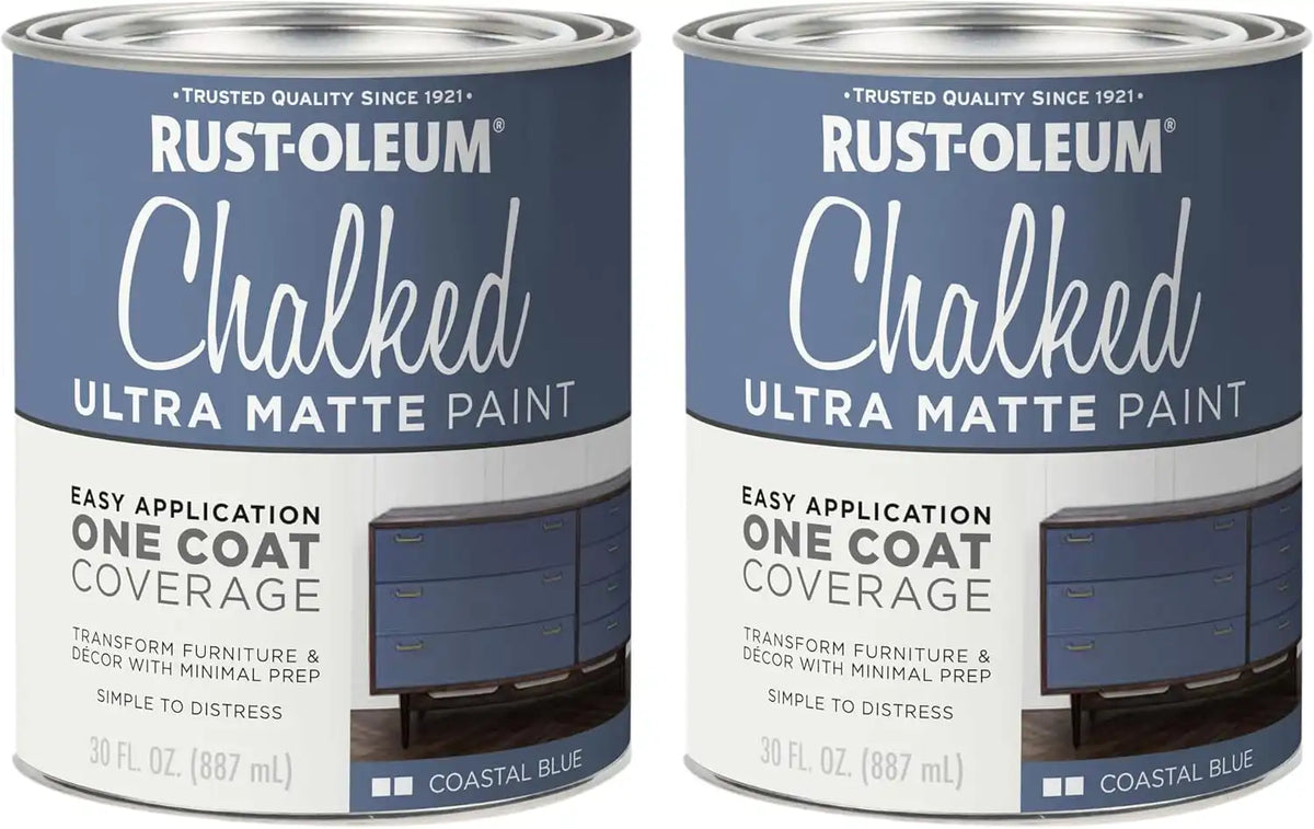 Rust-Oleum Coastal Blue Chalked All-in-One Ultra Matte Paint | One Coat Coverage | No Primer, Sanding, Or Topcoat Needed | Easy Clean Up | Made in USA | 30 OZ | 2 Pack