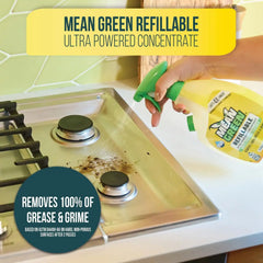 Mean Green Refillable Ultra Powered Multi-Purpose Cleaner Concentrate, Citrus & Green Tea, 14.3 fl oz (2-Pack) – Plant & Mineral Based, Cuts Through Grease & Grime, Refillable Bottle Makes 4X Refills