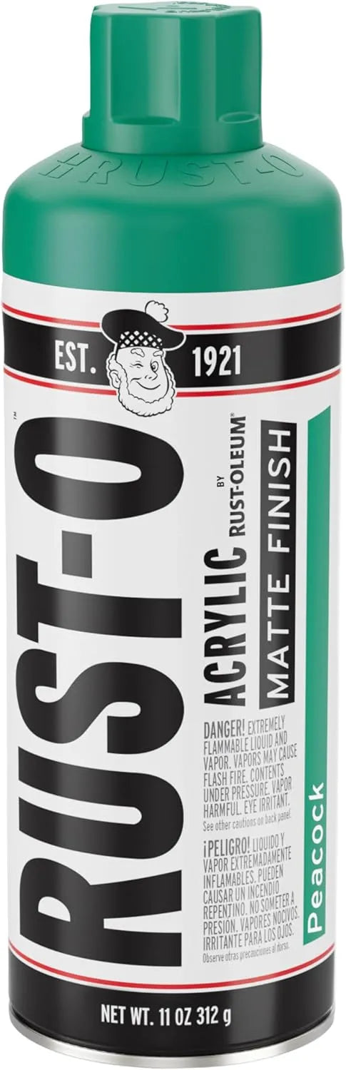 Rust-Oleum Rust-O Acrylic Spray Paint | Street Artist Spray Paint for Murals | Weather Resistant for Concrete, Wood, Brick and Other Surfaces | 11 Ounce | Matte Peacock
