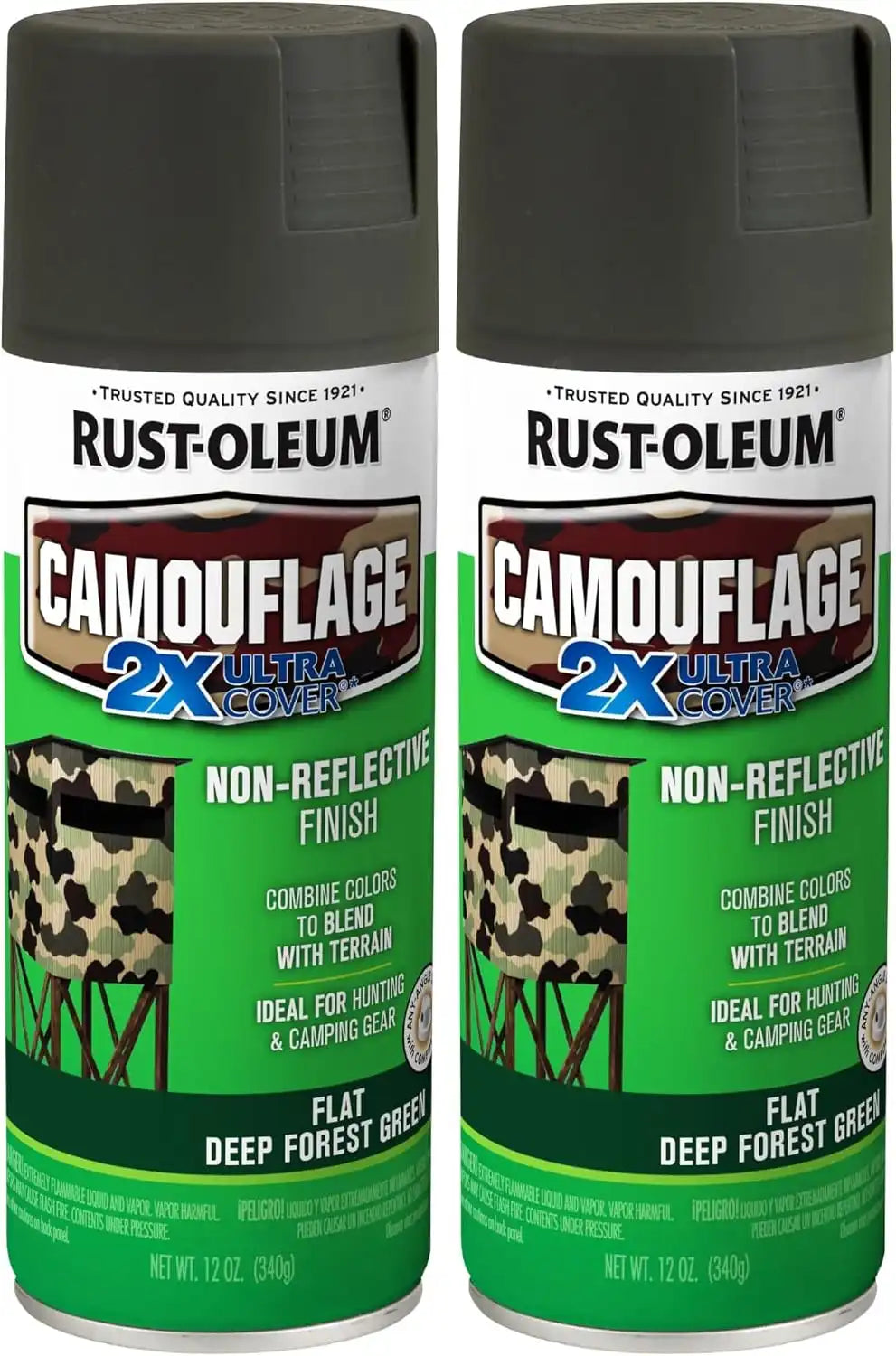 Rust-Oleum 279175 Camouflage 2X Ultra Cover Spray Paint, 12 oz, Deep Forest Green (Pack of 2)