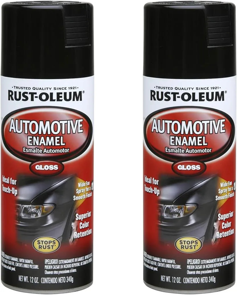 Rust-Oleum 252462-2PK Automotive Enamel Spray Paint, 12 oz, Gloss Black, 2 Pack