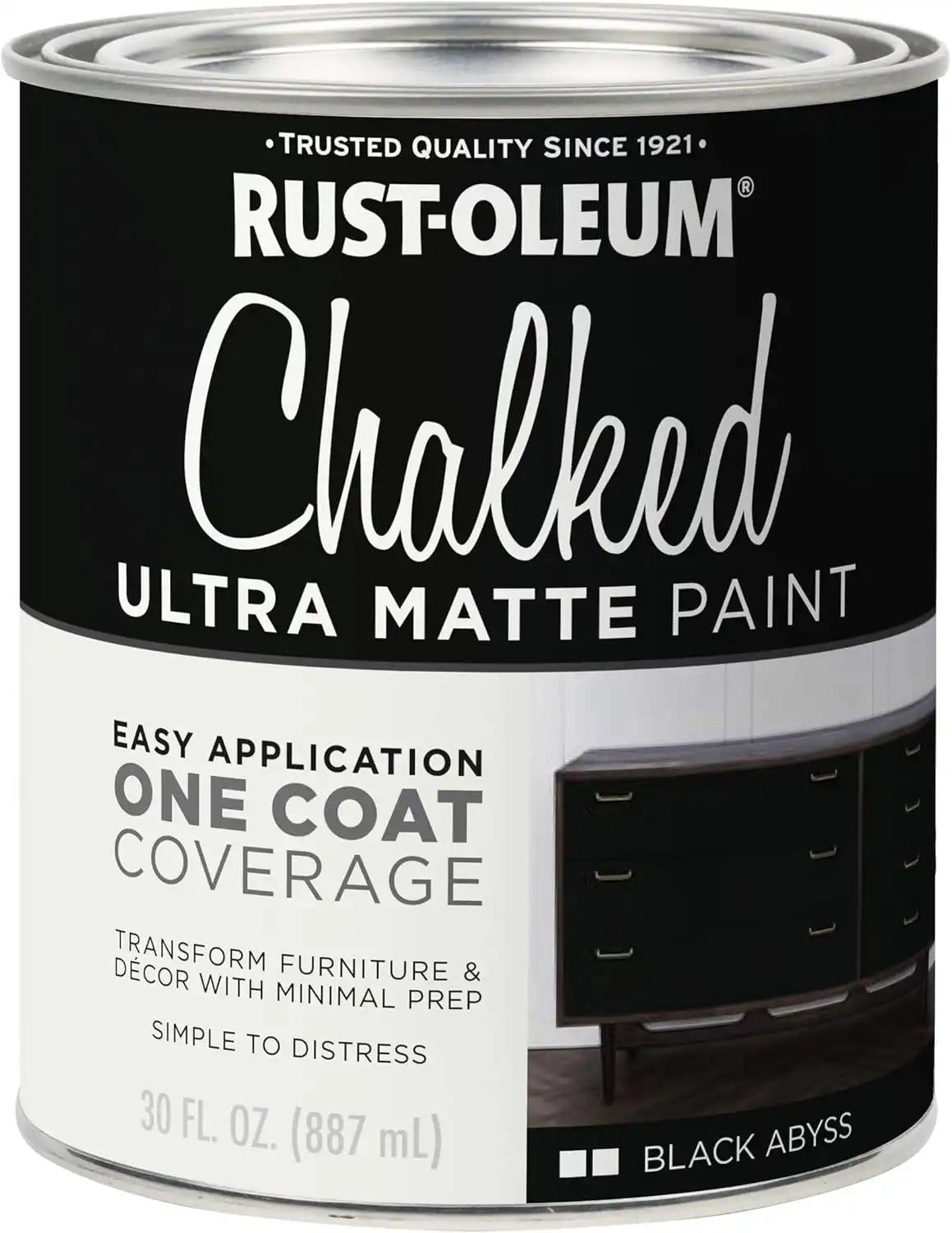 Rust-Oleum Black Abyss Chalked All-in-One Ultra Matte Paint | One Coat Coverage | No Primer, Sanding, Or Topcoat Needed | Easy Clean Up | Made in USA | 30 OZ