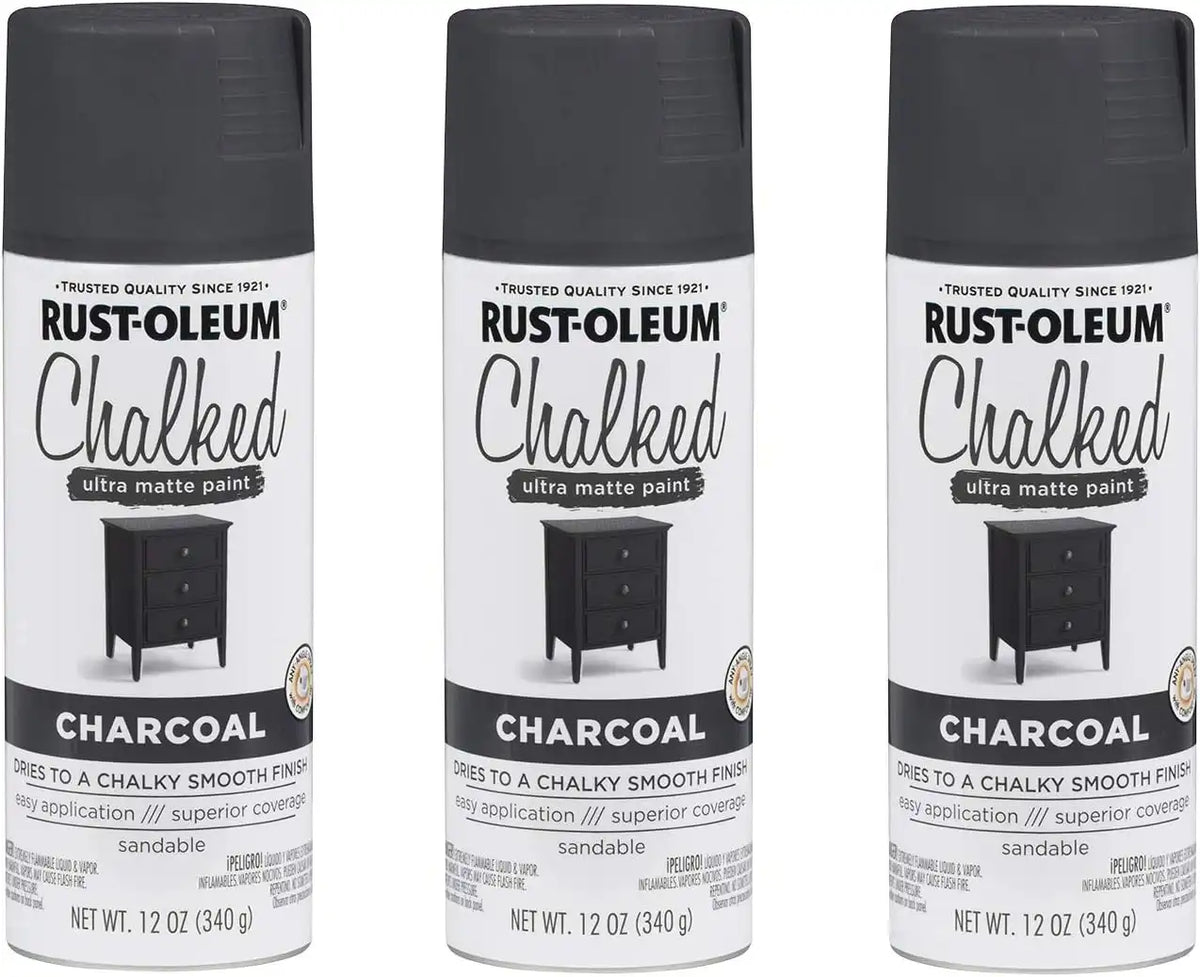 Rust-Oleum 302590-3PK Chalked Ultra Matte Spray Paint, 12 oz, Charcoal, 3 Pack