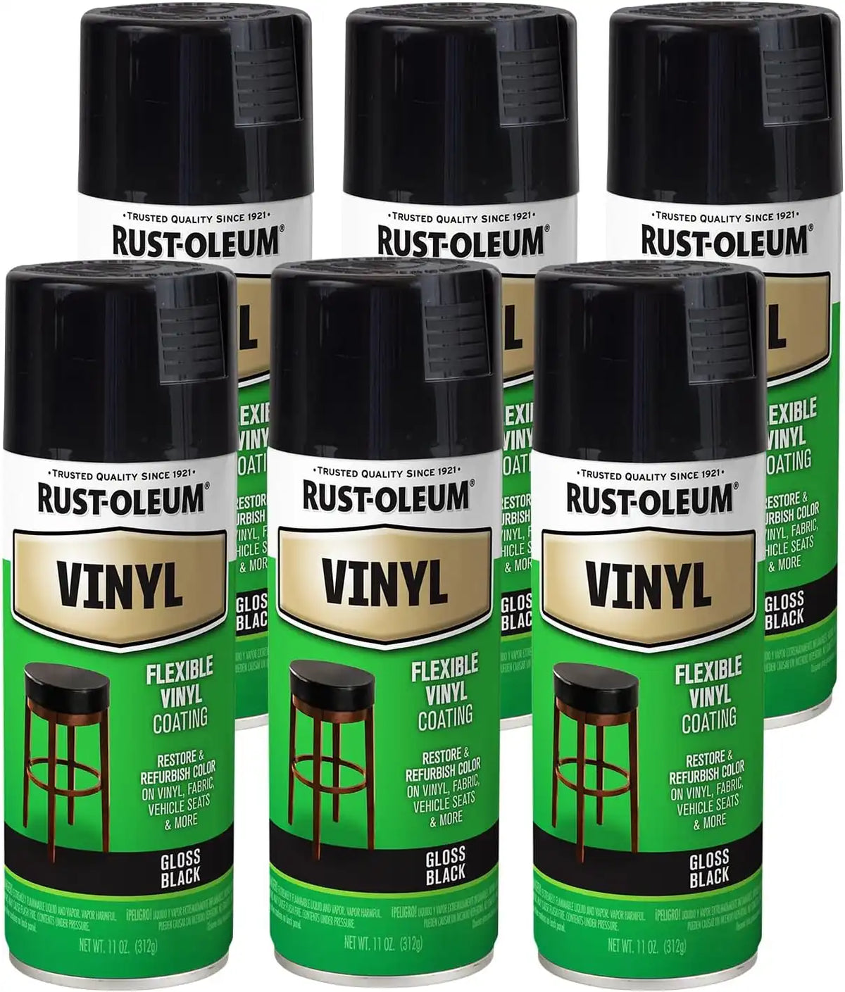 Rust-Oleum 1909830-6PK Specialty Vinyl Spray Paint, 12 oz, Black, 6 Pack
