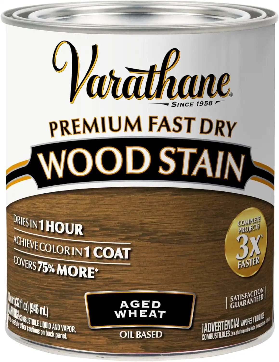 Varathane Premium Fast Dry Wood Stain | 1 Hour Dry Time | 1 Coat Color | Interior Wood Stain | Furniture, Cabinets, Doors, Trim | Quart | Aged Wheat