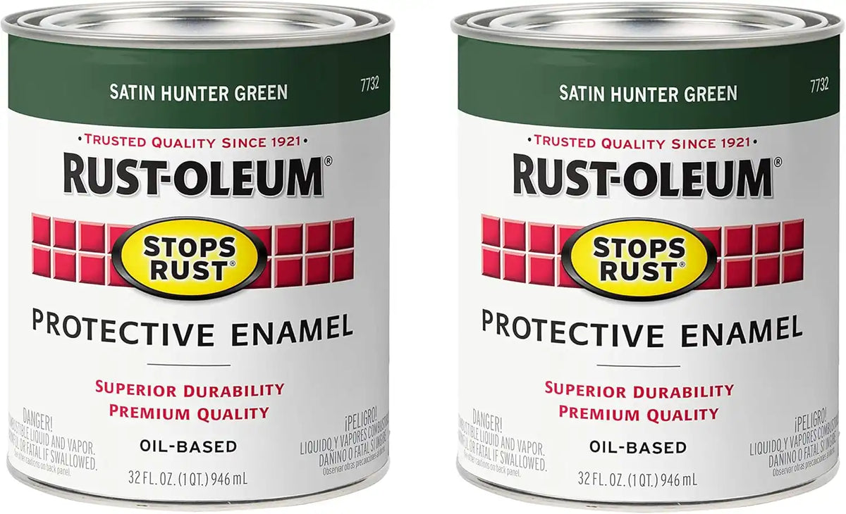 Rust-Oleum 7732502-2PK Stops Rust Brush On Paint, Quart, Satin Hunter Green, (Pack of 2)