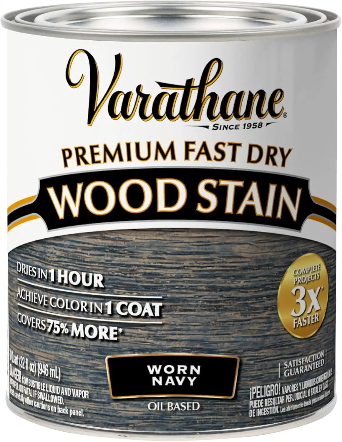 Varathane Premium Fast Dry Wood Stain | 1 Hour Dry Time | 1 Coat Color | Interior Wood Stain | Furniture, Cabinets, Doors, Trim | Quart | Worn Navy