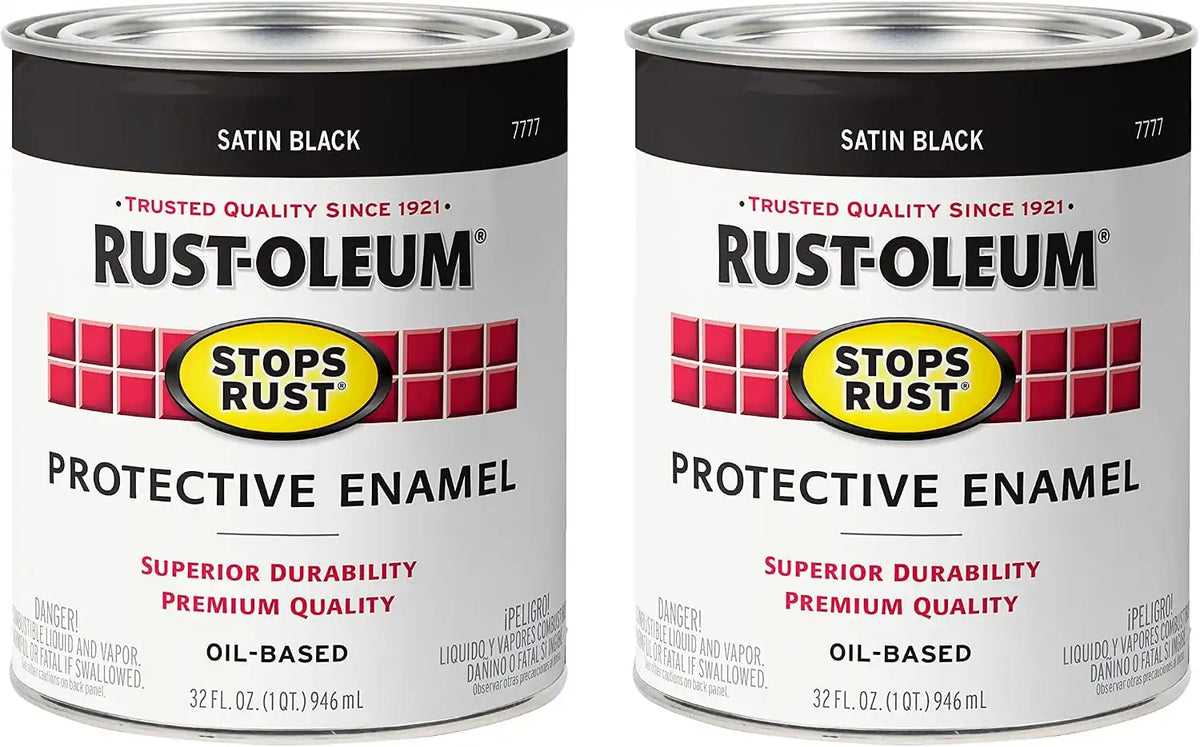 Rust-Oleum 7777502-2PK Stops Rust Brush On Paint, Quart, Satin Black, 2 Pack