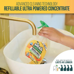 Mean Green Refillable Ultra Powered Bathroom Cleaner Concentrate, Tropical Breeze, 14.3 fl oz – Plant & Mineral Based, Removes 100% of Soap Scum, Refillable Bottle Makes 4X Refills