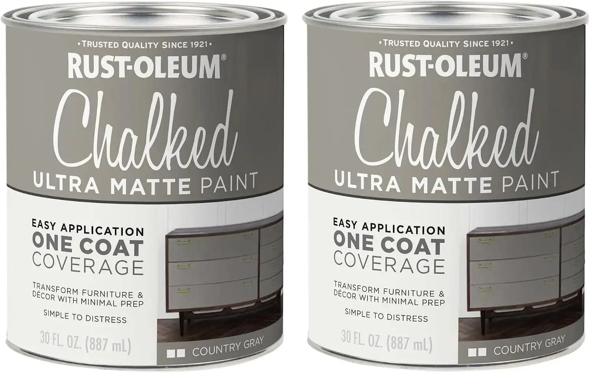 Rust-Oleum Country Gray Chalked All-in-One Ultra Matte Paint | One Coat Coverage | No Primer, Sanding, Or Topcoat Needed | Easy Clean Up | Made in USA | 30 OZ | 2 Pack