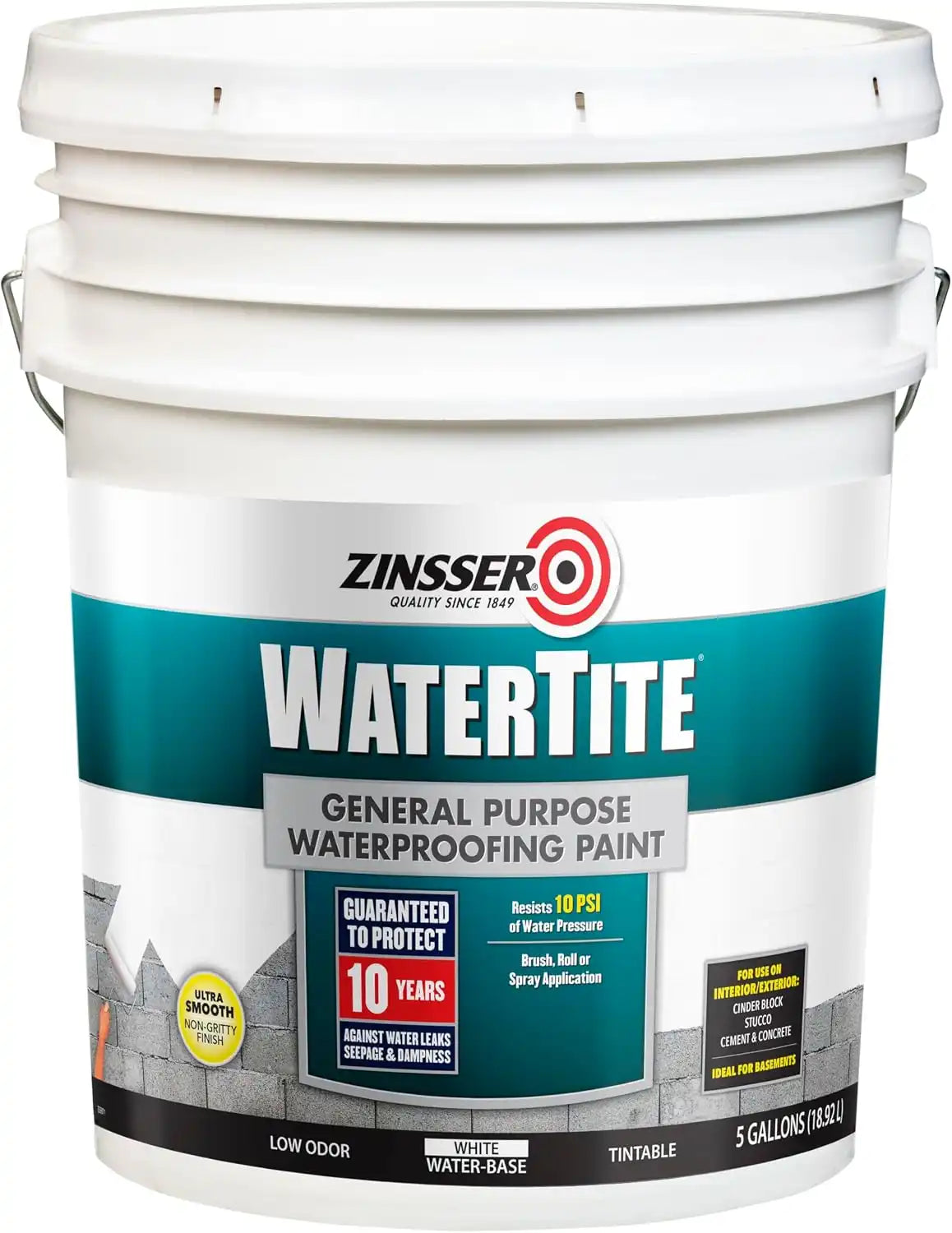 Zinsser 369382 WaterTite General Purpose Waterproofing Paint, 5 Gallon, White