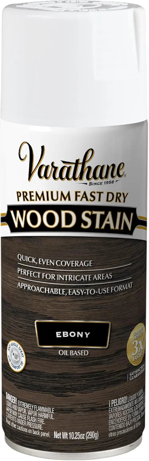 Varathane Premium Fast Dry Wood Stain Spray | 1 Hour Dry Time | 1 Coat Color | Interior Wood Stain | Furniture, Cabinets, Doors, Trim | 10.25 oz | Ebony