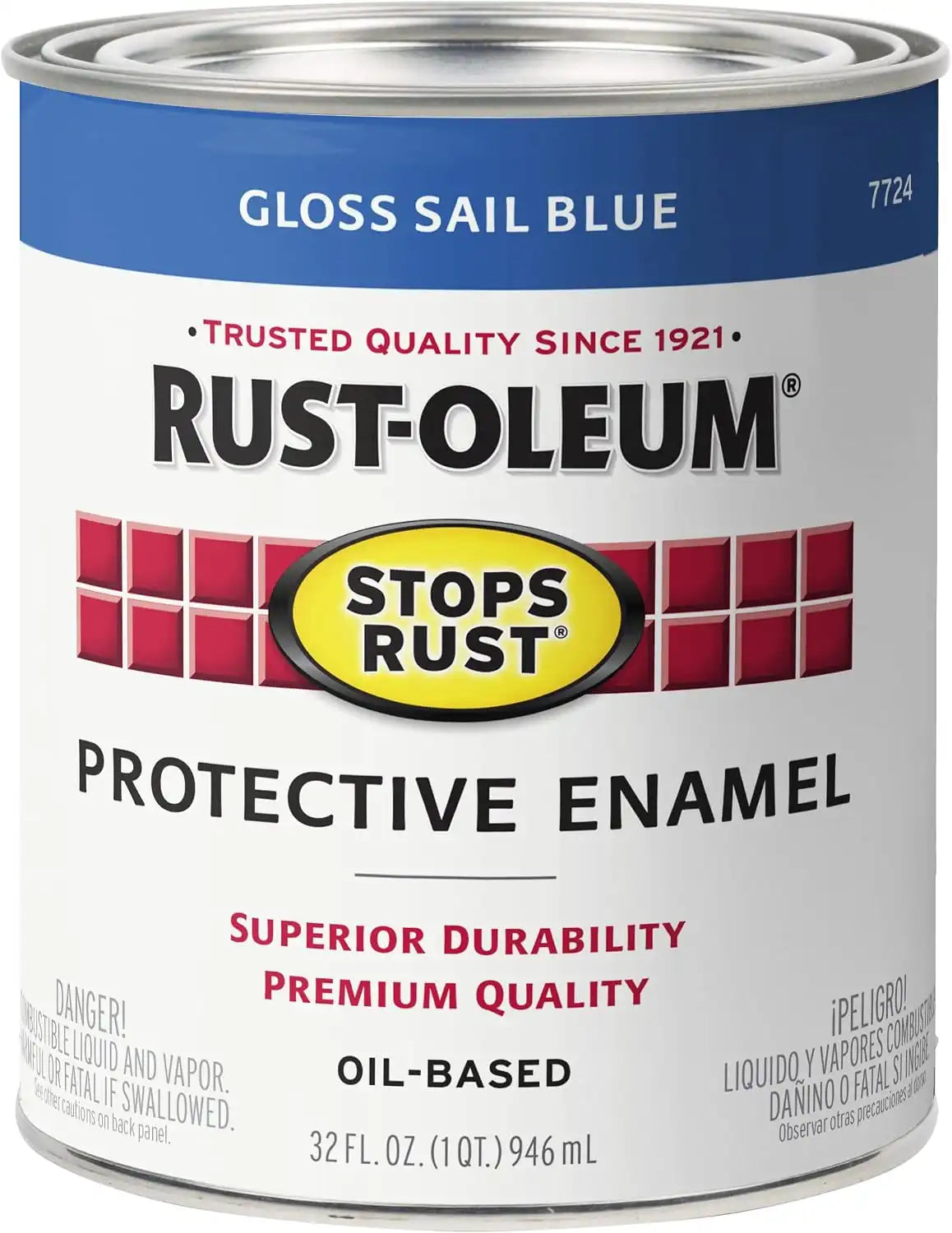 Rust-Oleum 7724502 Stops Rust Brush On Paint, Quart, Gloss Sail Blue