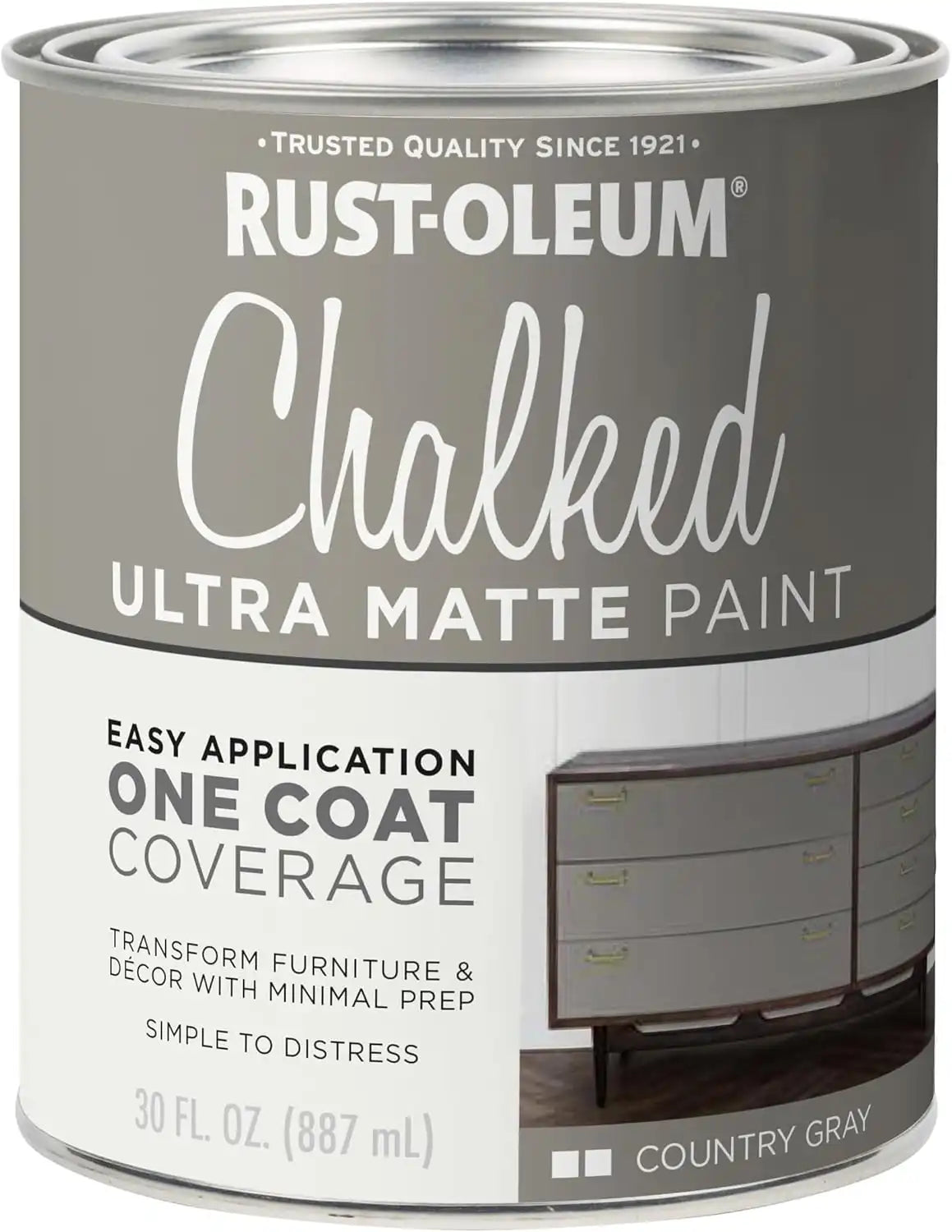 Rust-Oleum Country Gray Chalked All-in-One Ultra Matte Paint | One Coat Coverage | No Primer, Sanding, Or Topcoat Needed | Easy Clean Up | Made in USA | 30 OZ