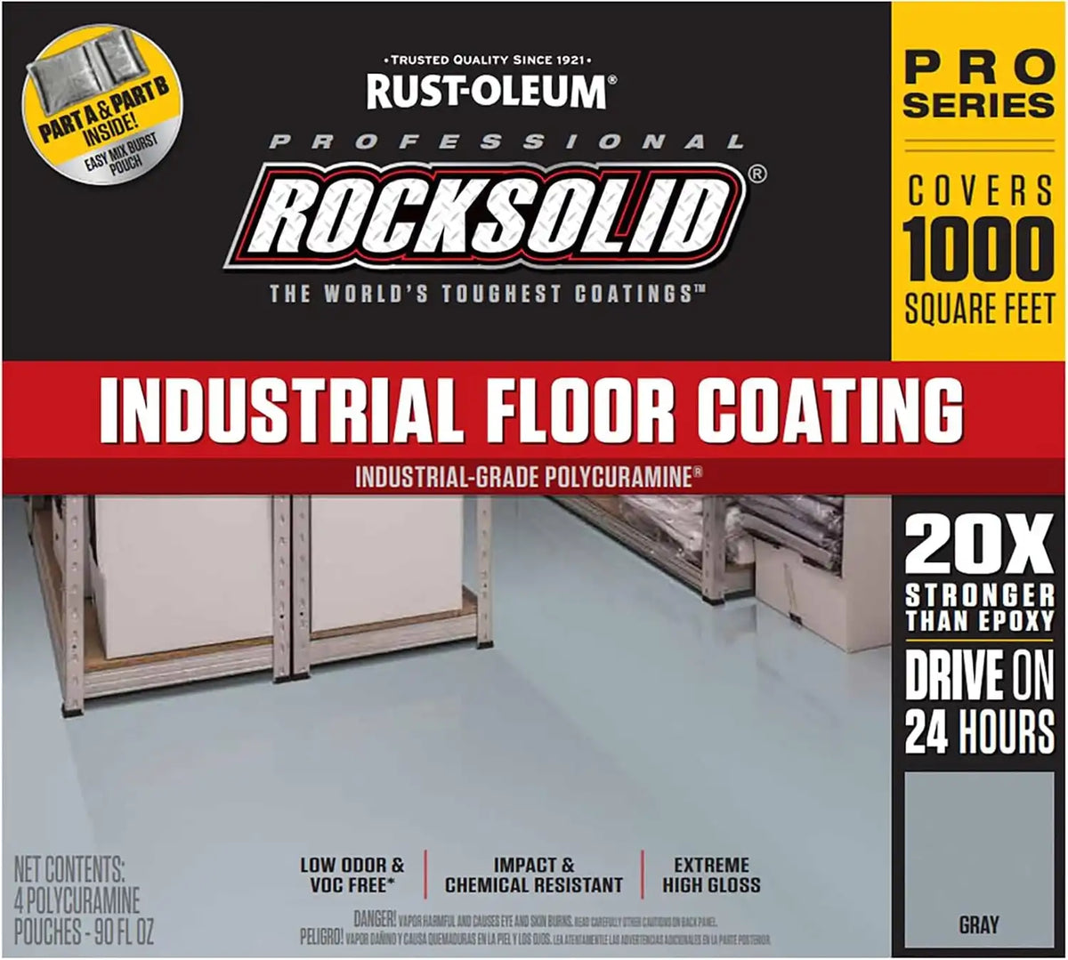 Rock Solid Rust-Oleum 322759 RockSolid Professional Industrial Floor Coating Kit, High Gloss Gray 2.81 Gallon (Pack of 1)