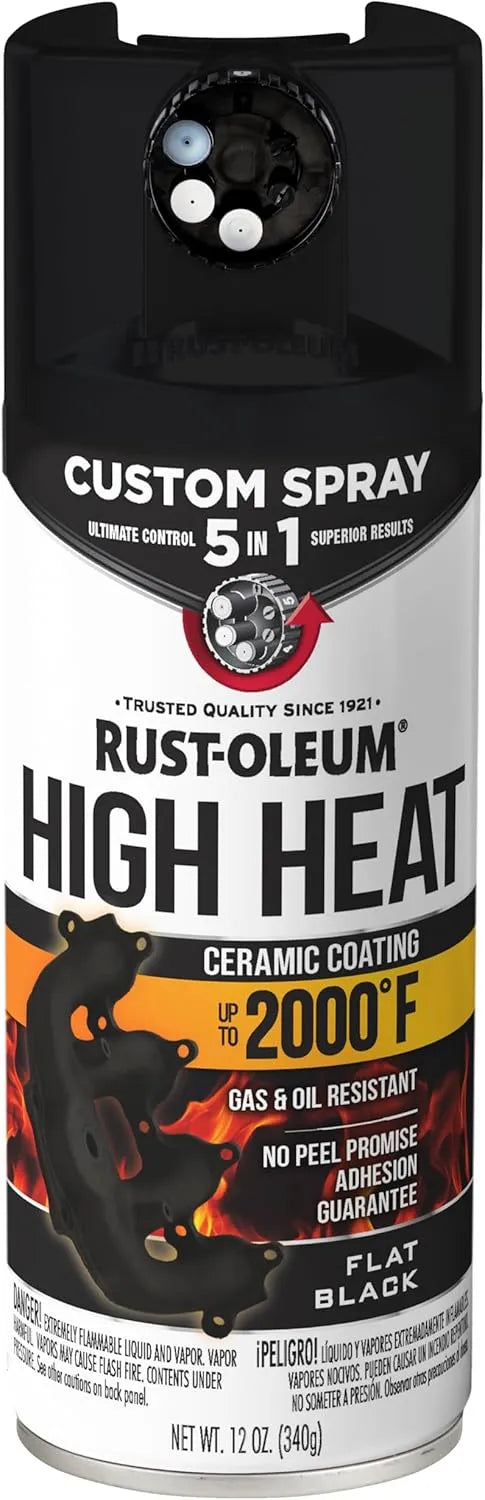 Rust-Oleum Automotive High Heat Spray Paint Custom Spray 5-in-1, 12 oz, Flat Black