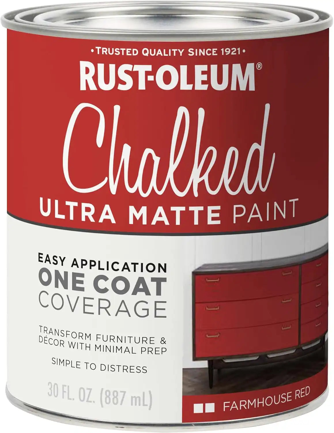 Rust-Oleum Farmhouse Red Chalked All-in-One Ultra Matte Paint | One Coat Coverage | No Primer, Sanding, Or Topcoat Needed | Easy Clean Up | Made in USA | 30 OZ
