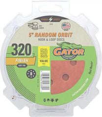 Gator 5" Random Orbit Hook & Loop Red Resin Aluminum Oxide Sanding Discs, 8-Hole, 320 Grit, 50 Pack