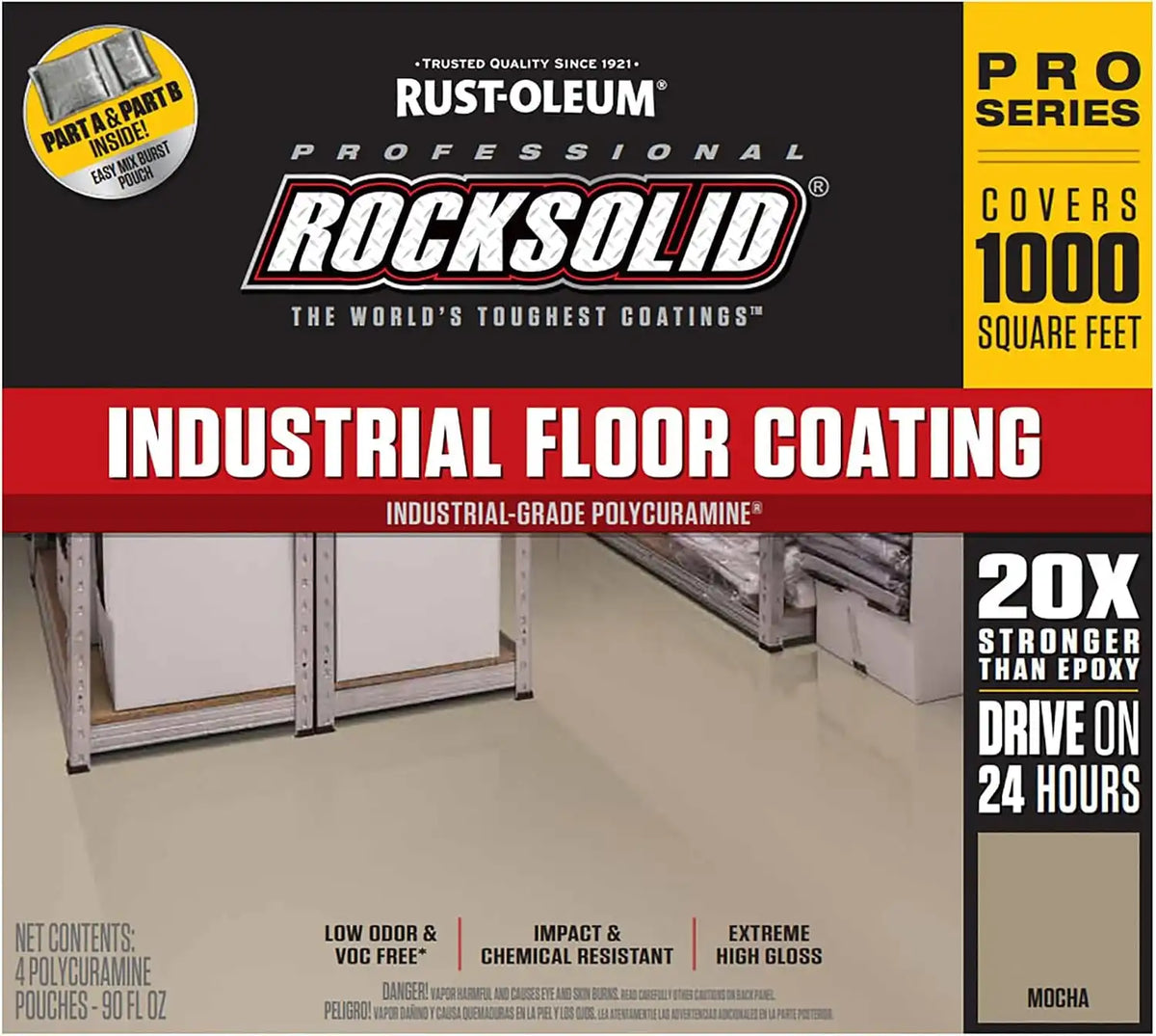 Rust-Oleum 322761 RockSolid Professional Industrial Floor Coating Kit, High Gloss Mocha