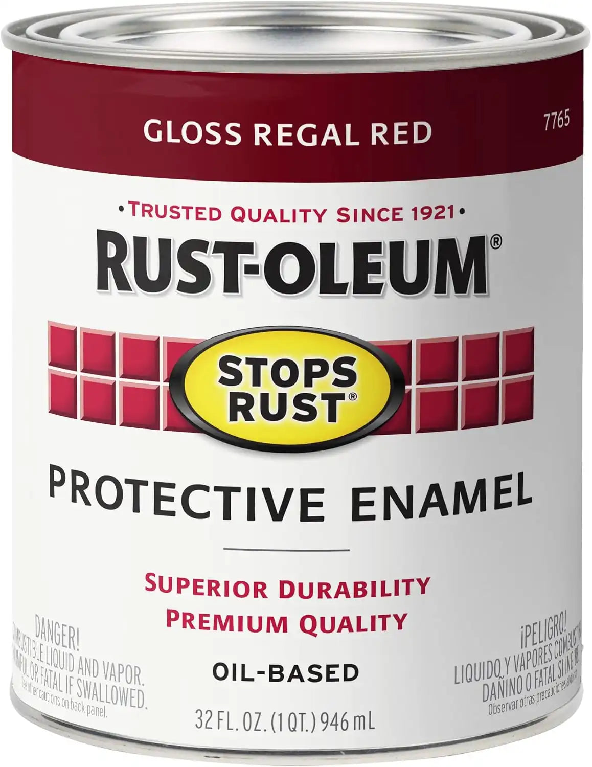 Rust-Oleum 7765502 Stops Rust Brush On Paint, Quart, Gloss Regal Red, (Pack of 1)